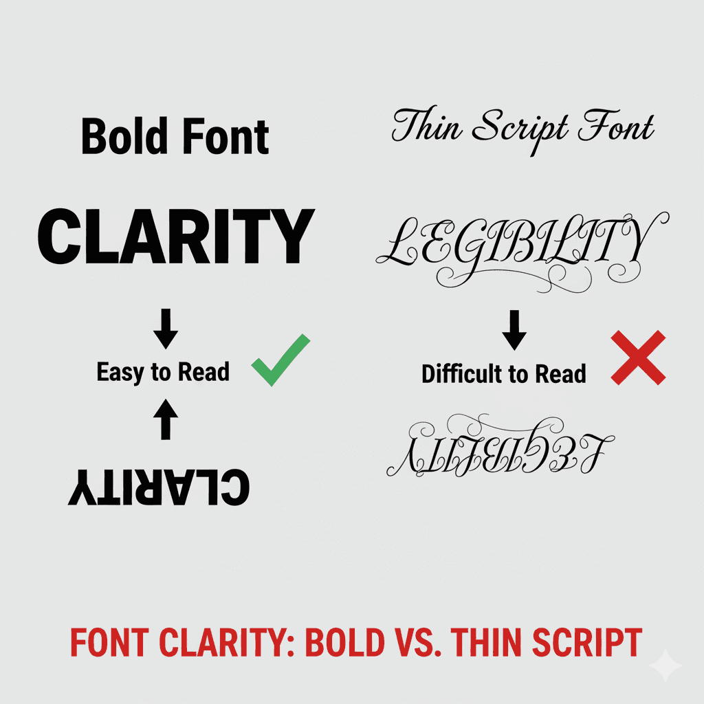 A visual comparison showing a bold, serif font ambigram next to a thin, script font ambigram after 180-degree rotation