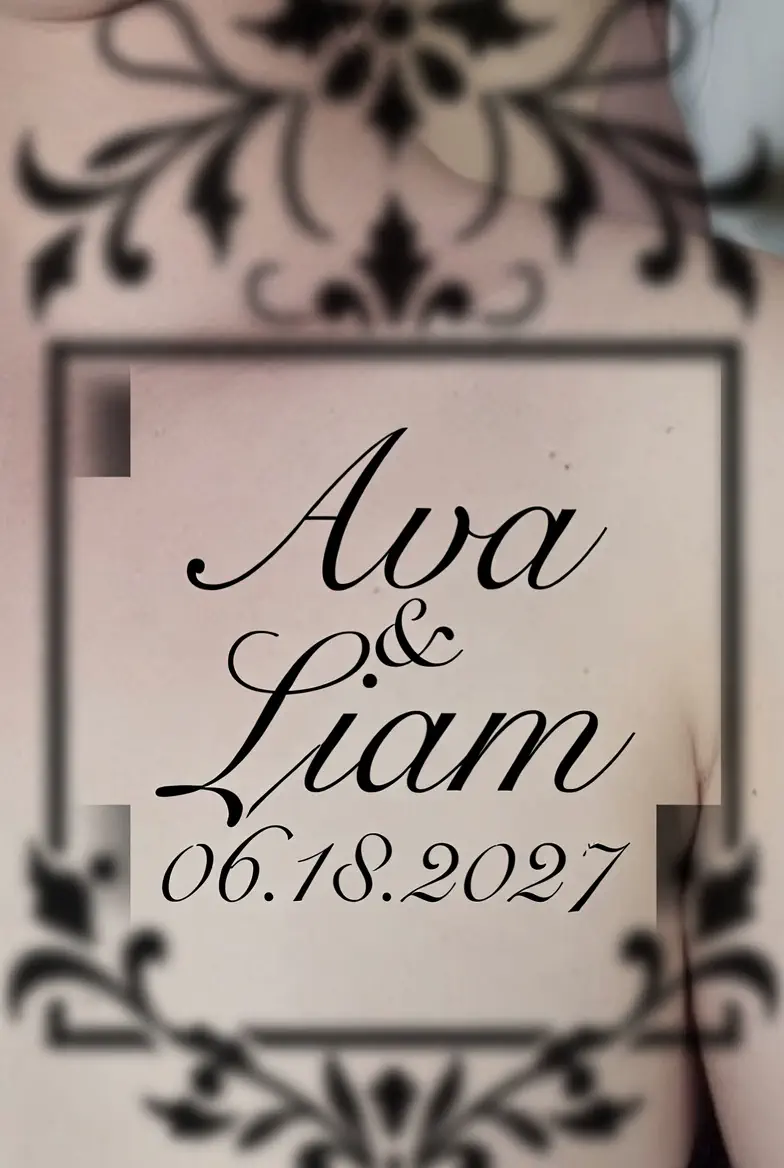 Infinity motif two-name tattoo concept for Nora and Evan on forearm