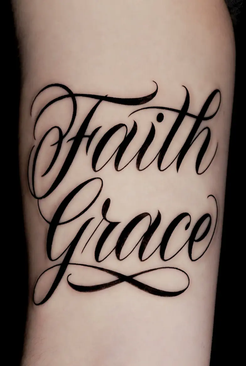 Minimal anniversary name tattoo with date lockup for Ivy and Logan