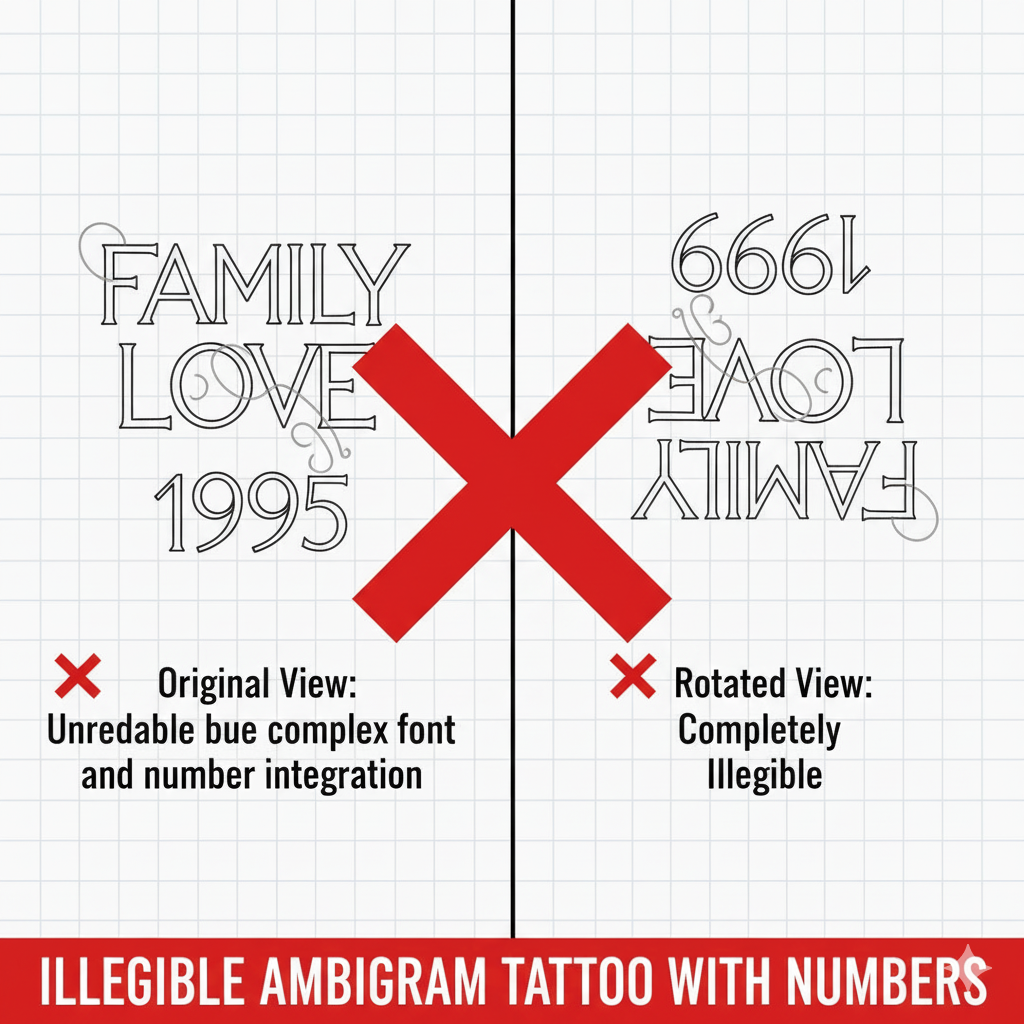 Example where the numbers in a two-word tattoo design become illegible